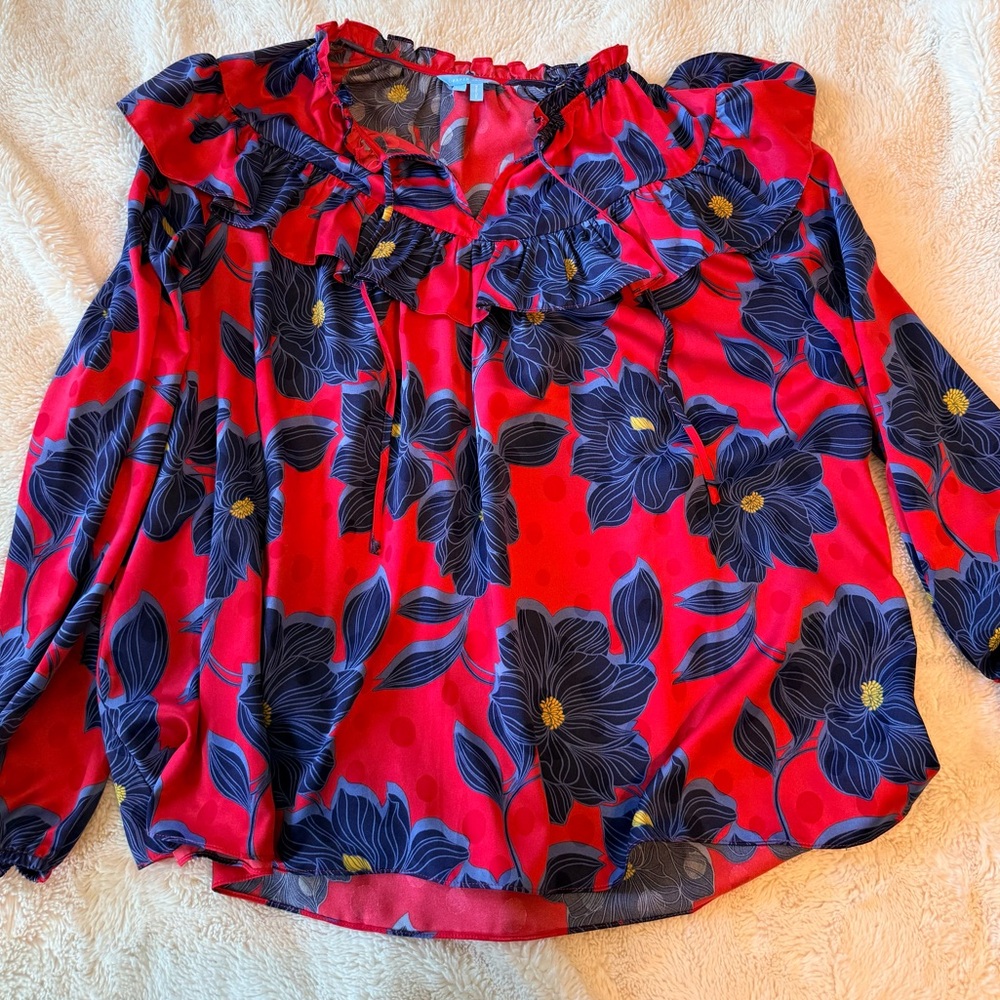 Draper James NWOT Floral Red and Blue Blouse // Sz 2x